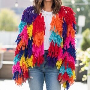 Akira Before I Love U Colorful Fringe Jacket Cardigan Oversized Size Medium